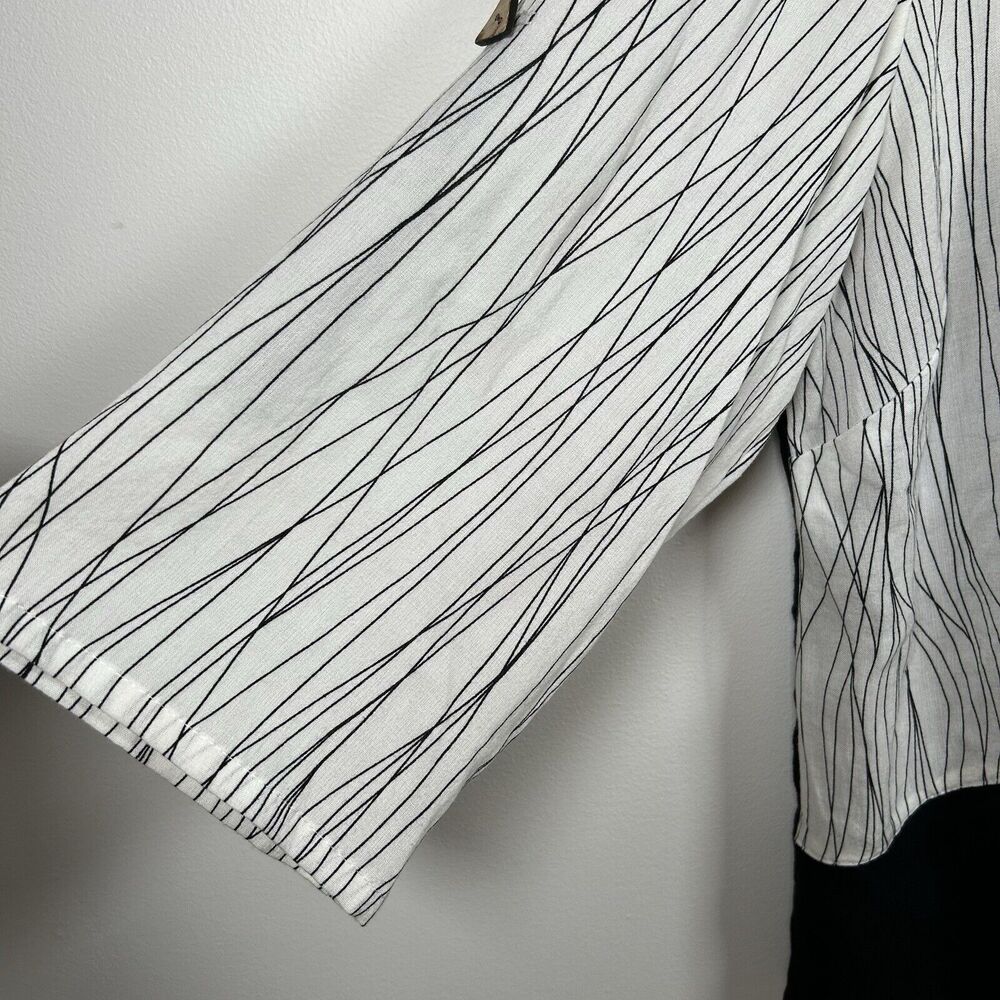 Fridaze Linen Black White Cowl Neck 3/4 Sleeve Tunic Blouse Top Sz 0X Lagenlook - Picture 3 of 8